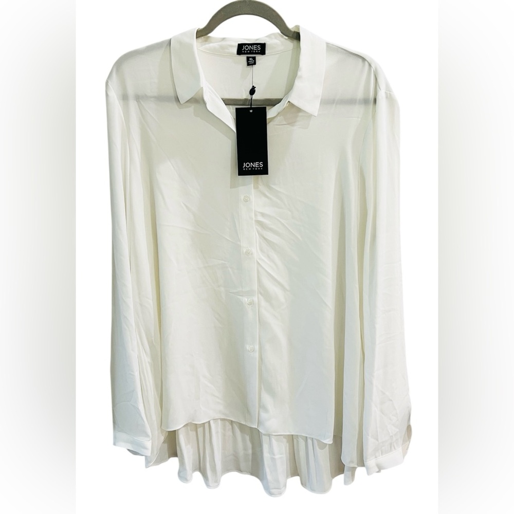 Jones of New York Ivory Button Down Blouse, NWT, high-low hem, Women’s XL